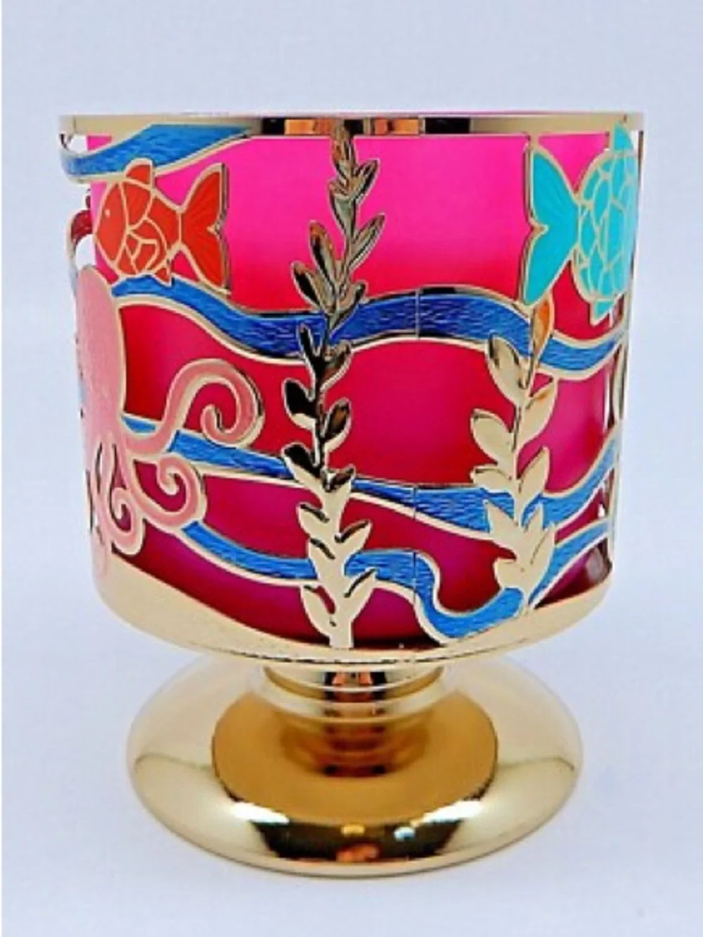 Gold Ocean Fish Candle Holder with Turquoise & Pink Accents - Picture 2 of 8